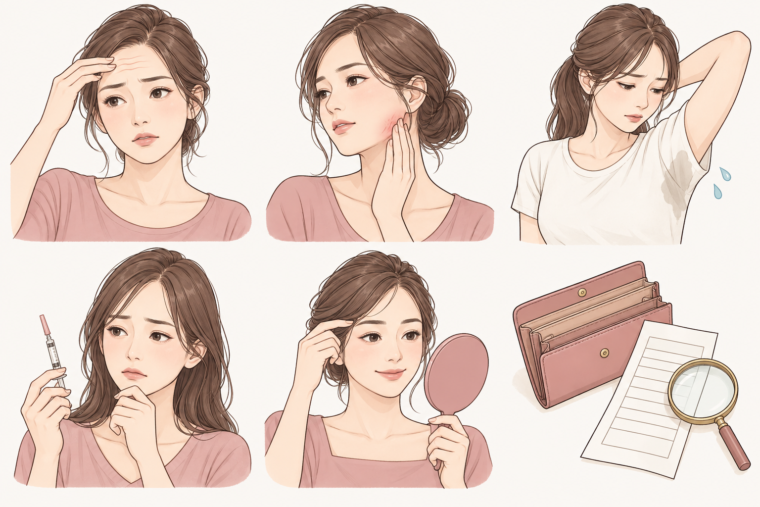 額のシワを気にする女性